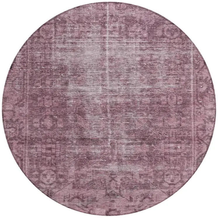 8' Merlot Round Oriental Washable Indoor Outdoor Area Rug
