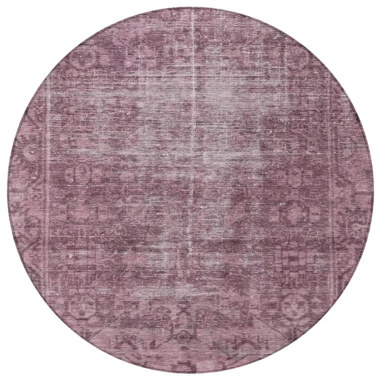 8' Merlot Round Oriental Washable Indoor Outdoor Area Rug