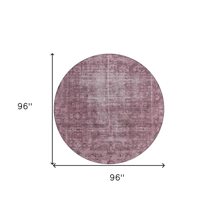 8' Merlot Round Oriental Washable Indoor Outdoor Area Rug