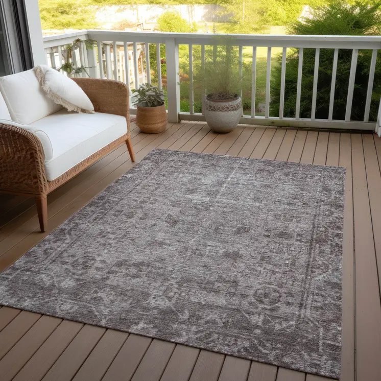 5' X 8' Brown Oriental Washable Indoor Outdoor Area Rug