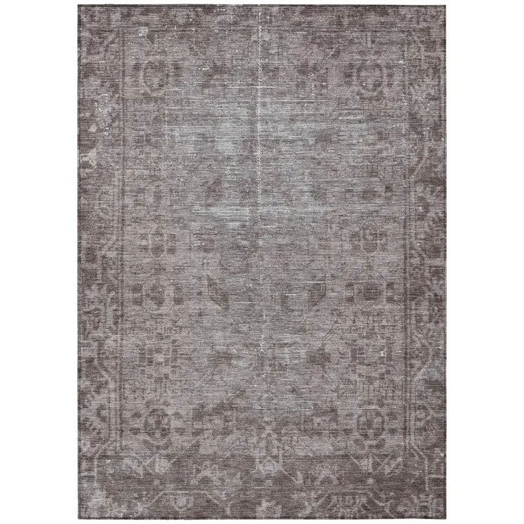 5' X 8' Brown Oriental Washable Indoor Outdoor Area Rug