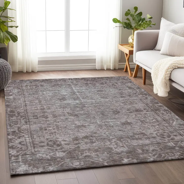 5' X 8' Brown Oriental Washable Indoor Outdoor Area Rug