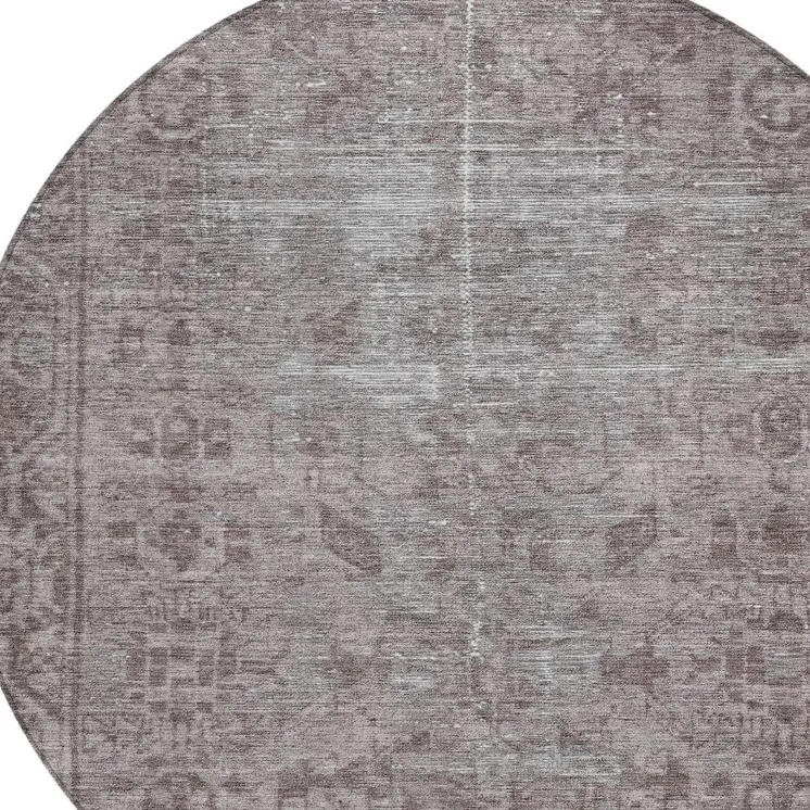 8' Brown Round Oriental Washable Indoor Outdoor Area Rug