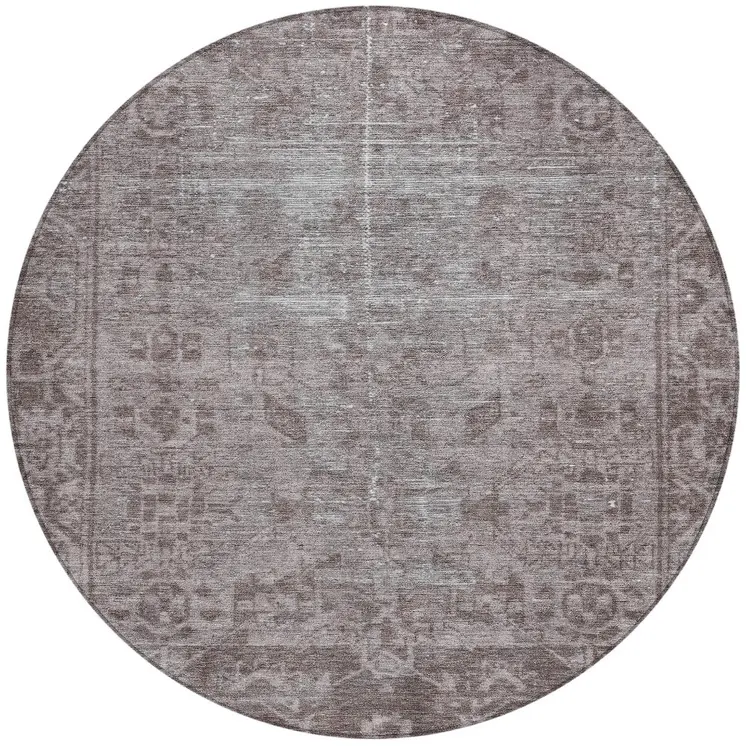 8' Brown Round Oriental Washable Indoor Outdoor Area Rug
