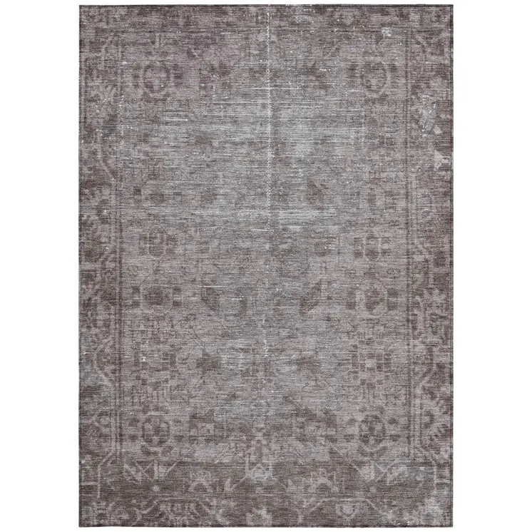 8' X 10' Brown Oriental Washable Indoor Outdoor Area Rug
