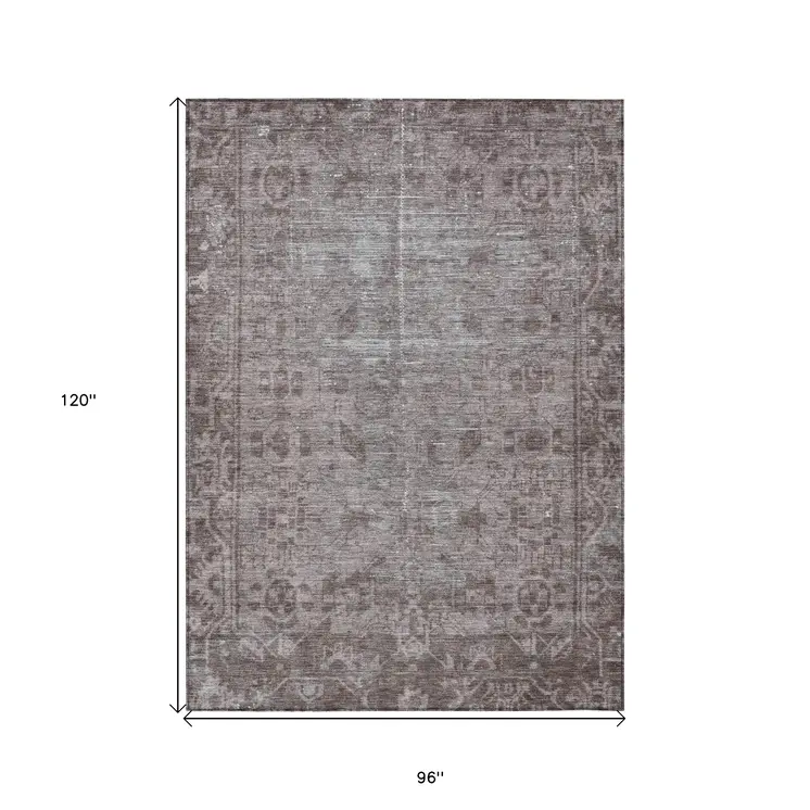 8' X 10' Brown Oriental Washable Indoor Outdoor Area Rug