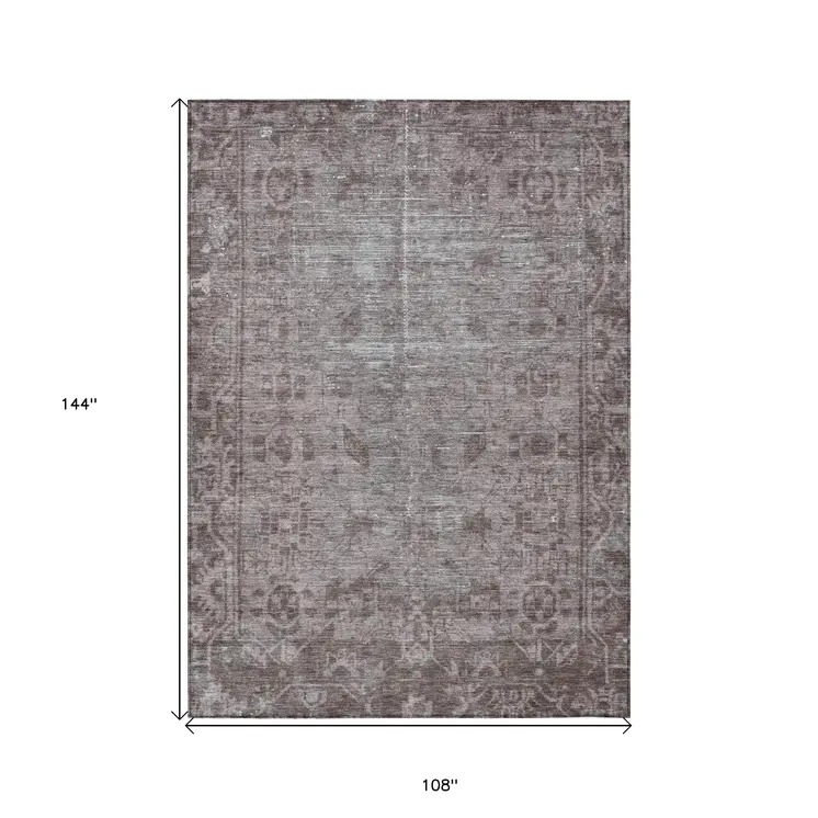9' X 12' Brown Oriental Washable Indoor Outdoor Area Rug