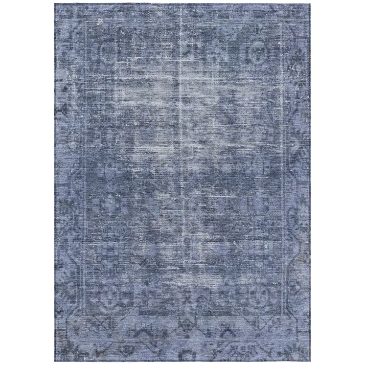 3' X 5' Navy Blue Oriental Washable Indoor Outdoor Area Rug