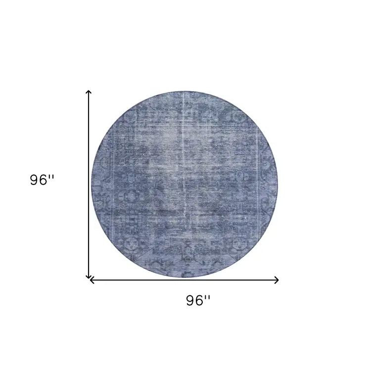 8' Navy Blue Round Oriental Washable Indoor Outdoor Area Rug