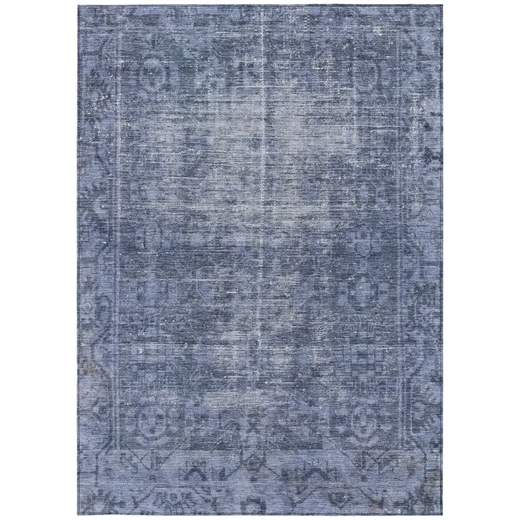 10' X 14' Navy Blue Oriental Washable Indoor Outdoor Area Rug