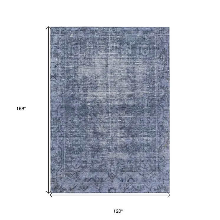 10' X 14' Navy Blue Oriental Washable Indoor Outdoor Area Rug