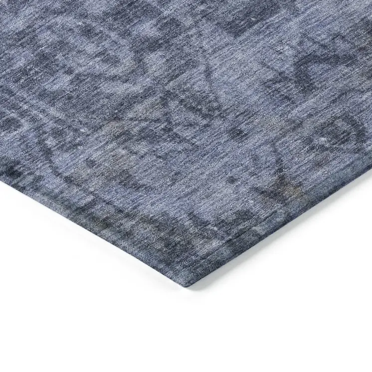 10' X 14' Navy Blue Oriental Washable Indoor Outdoor Area Rug