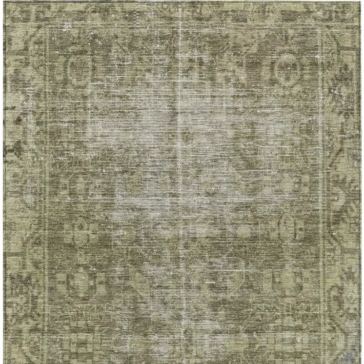 5' X 8' Olive Green Oriental Washable Indoor Outdoor Area Rug