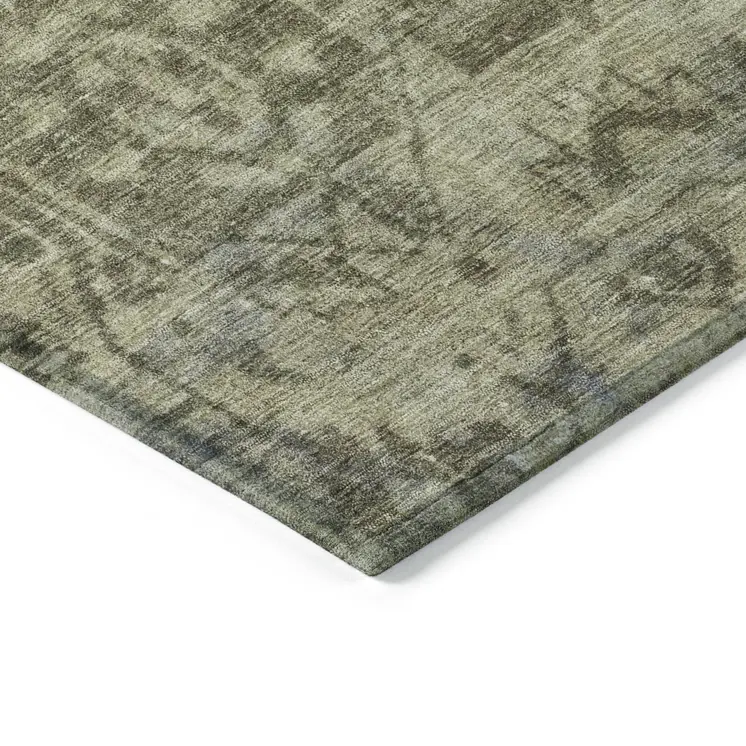 5' X 8' Olive Green Oriental Washable Indoor Outdoor Area Rug