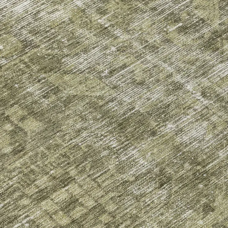 8' Olive Green Round Oriental Washable Indoor Outdoor Area Rug