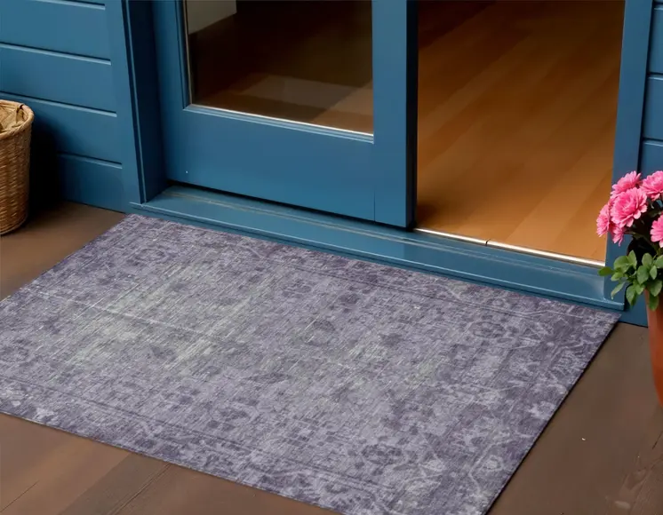 3' X 5' Purple Oriental Washable Indoor Outdoor Area Rug