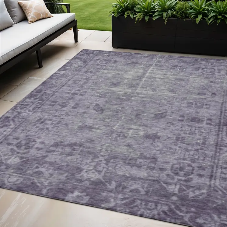 5' X 8' Purple Oriental Washable Indoor Outdoor Area Rug