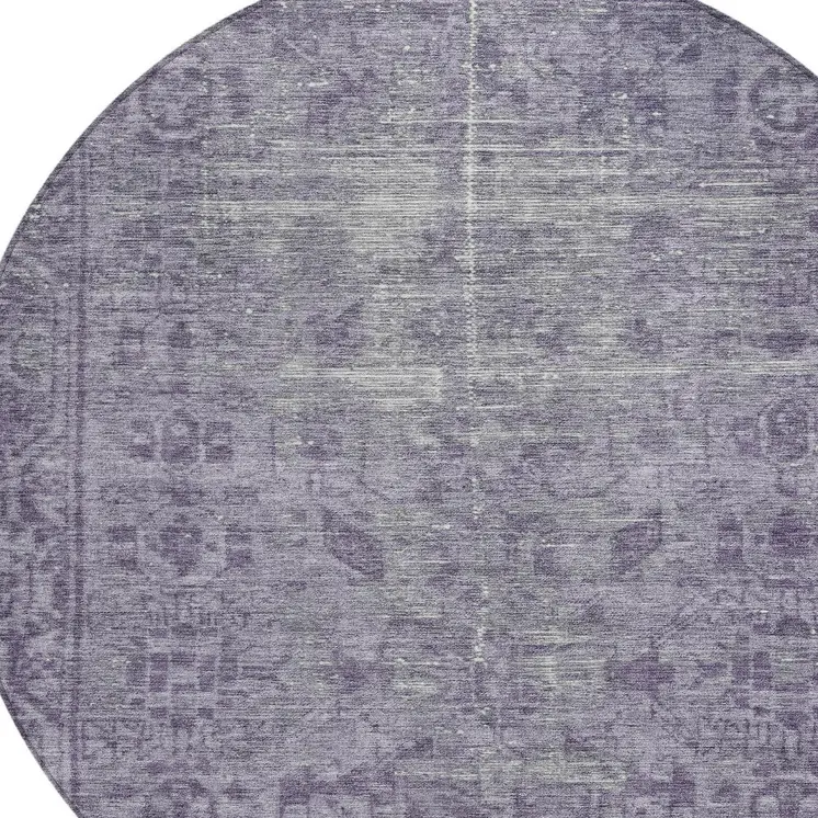 8' Purple Round Oriental Washable Indoor Outdoor Area Rug