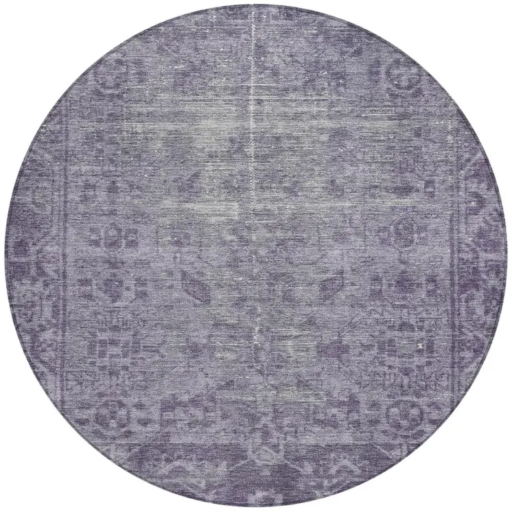 8' Purple Round Oriental Washable Indoor Outdoor Area Rug