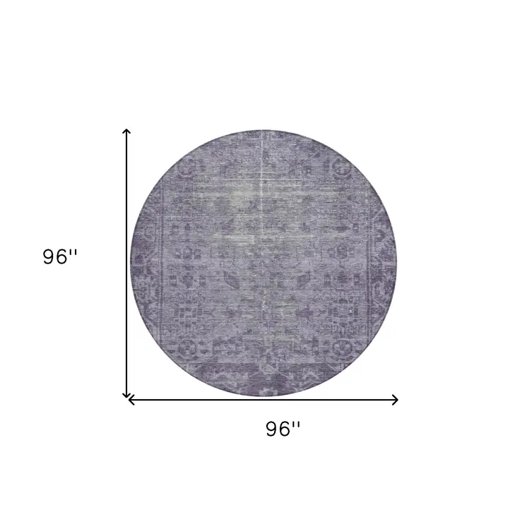 8' Purple Round Oriental Washable Indoor Outdoor Area Rug