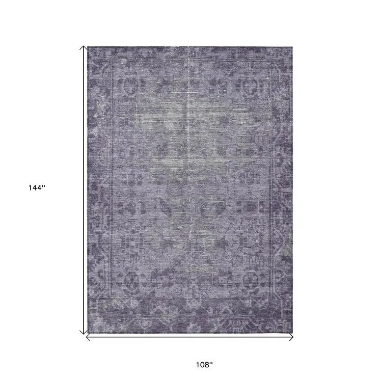 9' X 12' Purple Oriental Washable Indoor Outdoor Area Rug