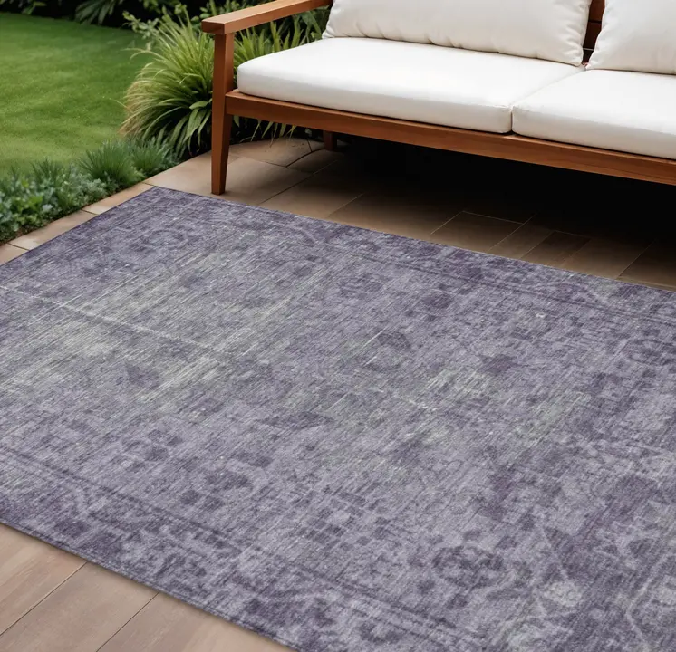 9' X 12' Purple Oriental Washable Indoor Outdoor Area Rug