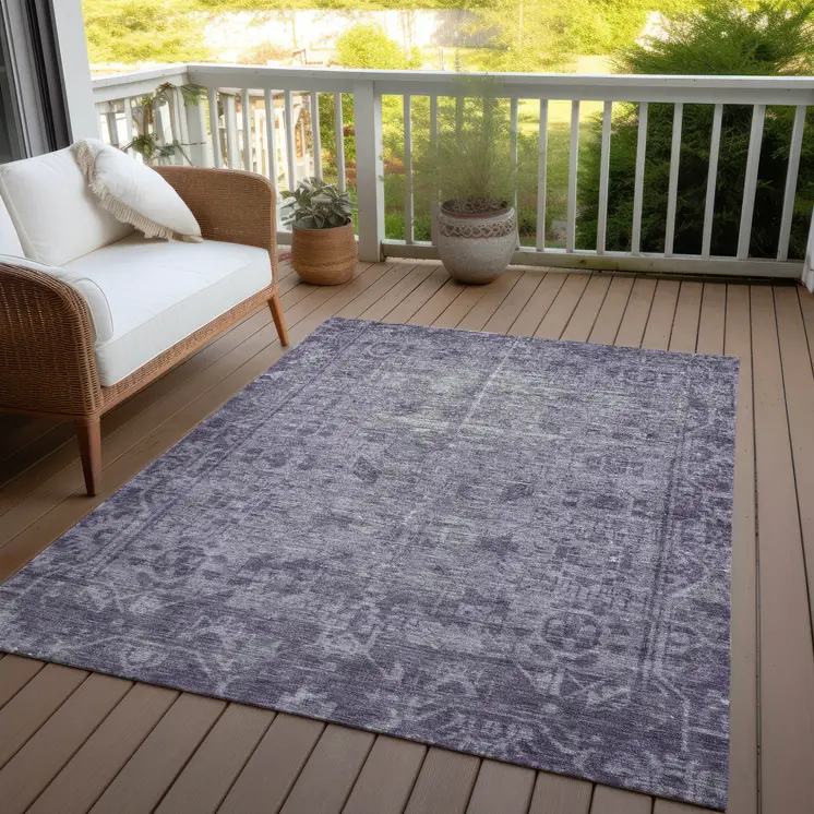 9' X 12' Purple Oriental Washable Indoor Outdoor Area Rug