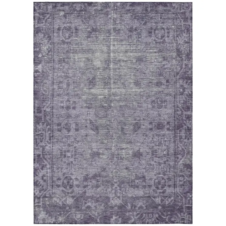 9' X 12' Purple Oriental Washable Indoor Outdoor Area Rug