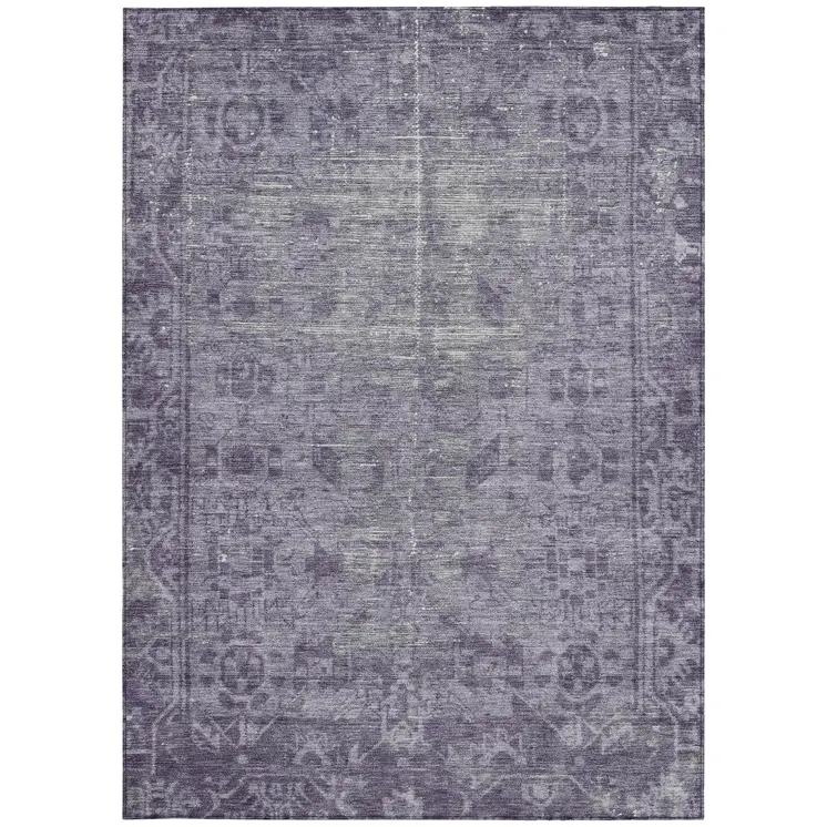 9' X 12' Purple Oriental Washable Indoor Outdoor Area Rug