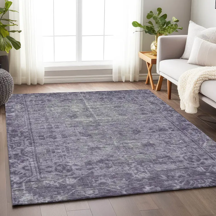9' X 12' Purple Oriental Washable Indoor Outdoor Area Rug