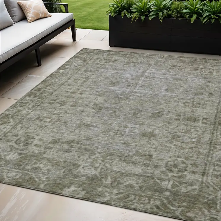 5' X 8' Taupe Oriental Washable Indoor Outdoor Area Rug