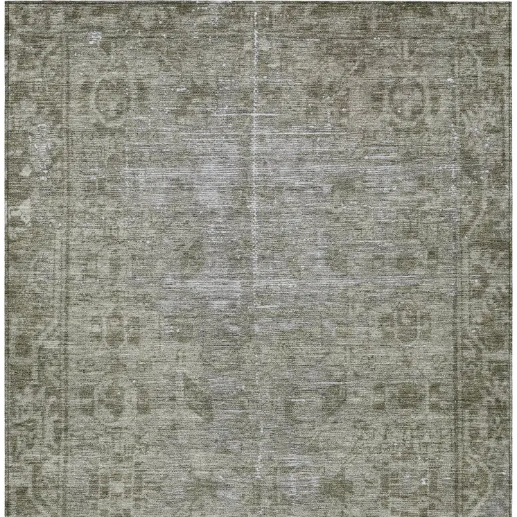5' X 8' Taupe Oriental Washable Indoor Outdoor Area Rug