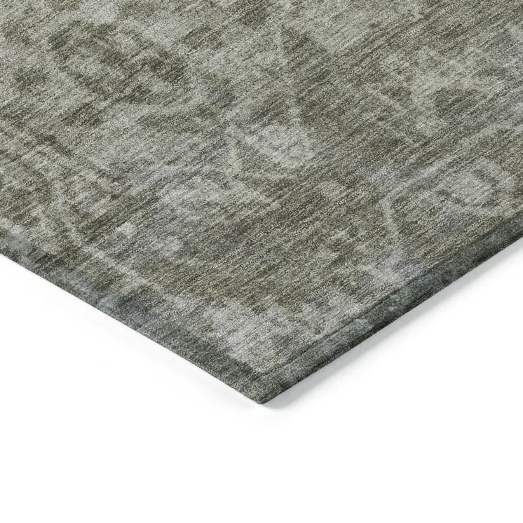 9' X 12' Taupe Oriental Washable Indoor Outdoor Area Rug