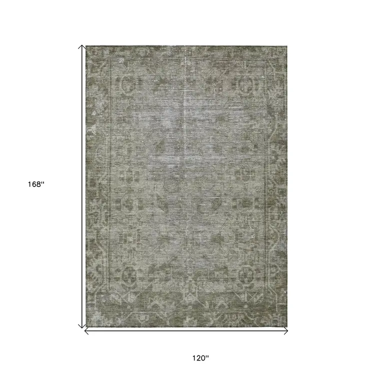 10' X 14' Taupe Oriental Washable Indoor Outdoor Area Rug