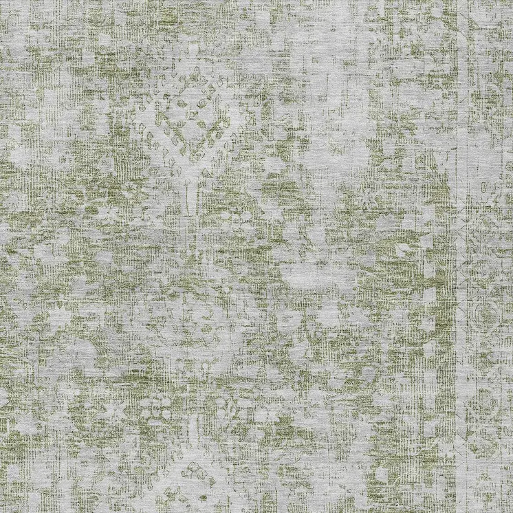 3' X 5' Artichoke Green Oriental Washable Indoor Outdoor Area Rug