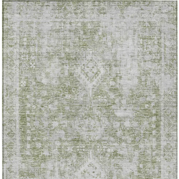 5' X 8' Artichoke Green Oriental Washable Indoor Outdoor Area Rug