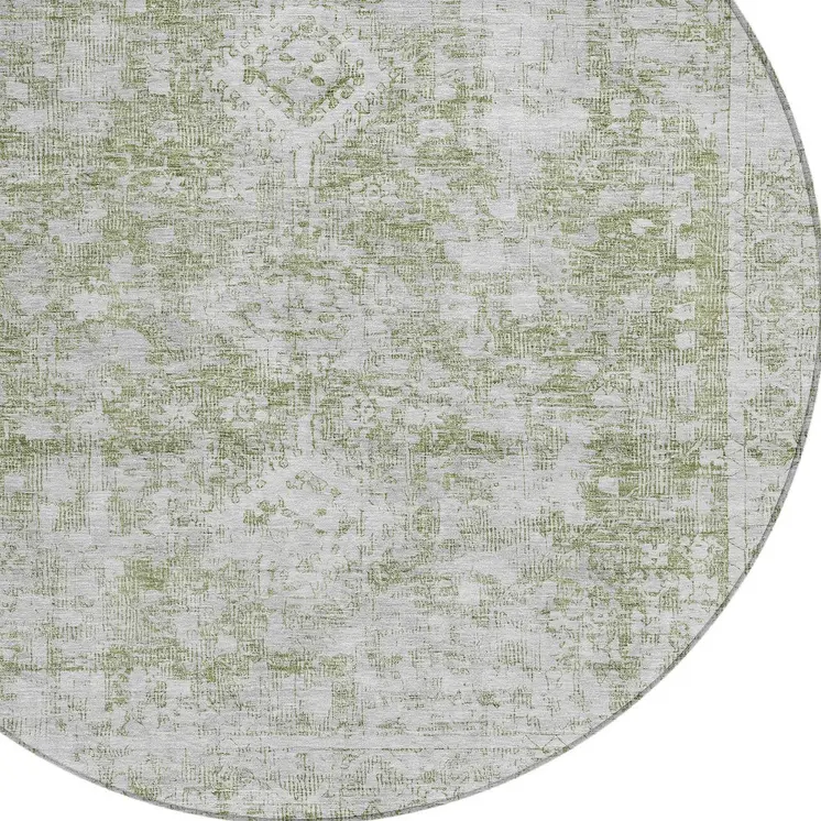 8' Artichoke Green Round Oriental Washable Indoor Outdoor Area Rug