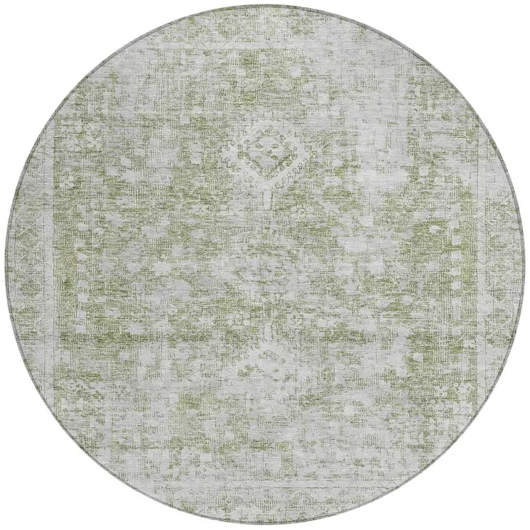 8' Artichoke Green Round Oriental Washable Indoor Outdoor Area Rug