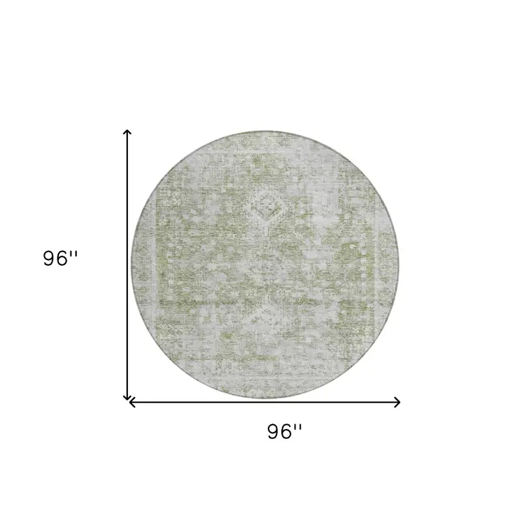8' Artichoke Green Round Oriental Washable Indoor Outdoor Area Rug