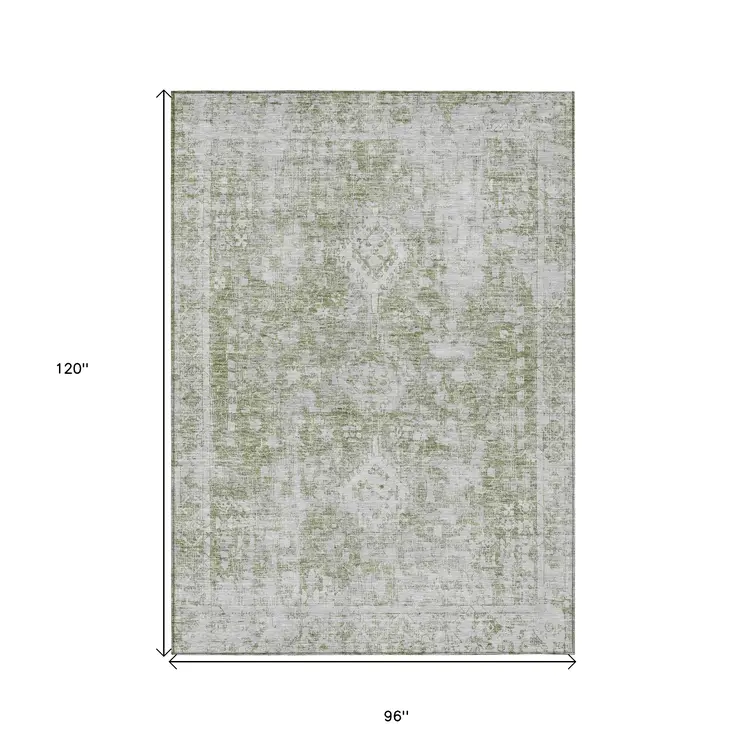8' X 10' Artichoke Green Oriental Washable Indoor Outdoor Area Rug