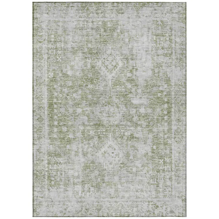 8' X 10' Artichoke Green Oriental Washable Indoor Outdoor Area Rug