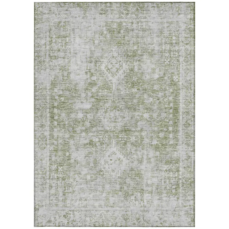 8' X 10' Artichoke Green Oriental Washable Indoor Outdoor Area Rug