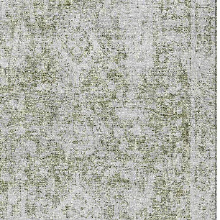 9' X 12' Artichoke Green Oriental Washable Indoor Outdoor Area Rug