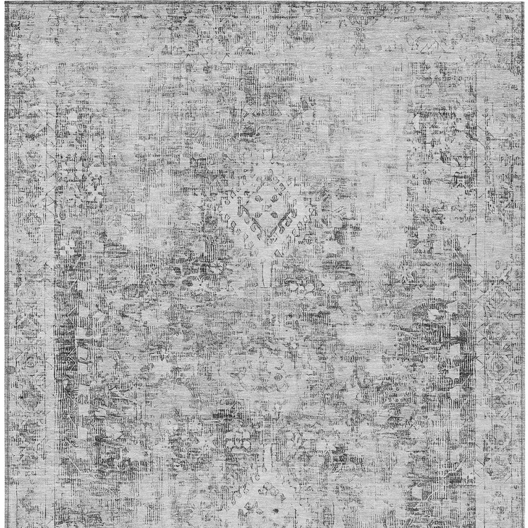 9' X 12' Charcoal Oriental Washable Indoor Outdoor Area Rug
