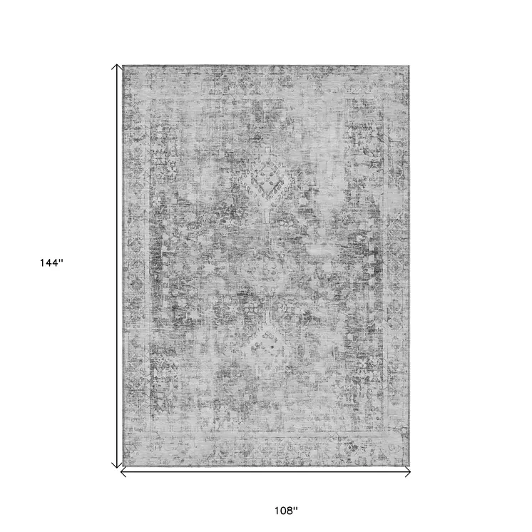 9' X 12' Charcoal Oriental Washable Indoor Outdoor Area Rug