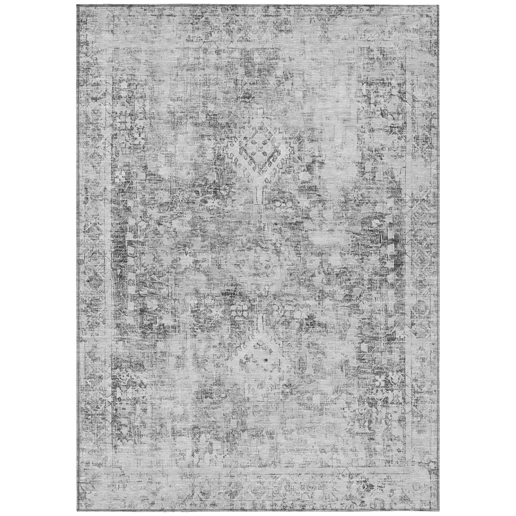 9' X 12' Charcoal Oriental Washable Indoor Outdoor Area Rug