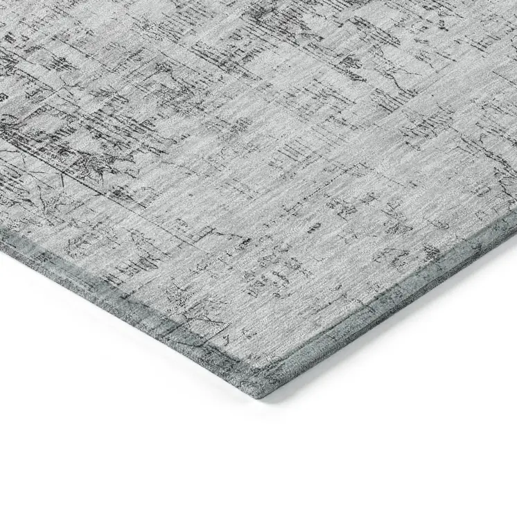 9' X 12' Charcoal Oriental Washable Indoor Outdoor Area Rug