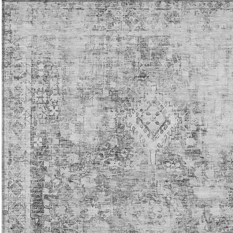 9' X 12' Charcoal Oriental Washable Indoor Outdoor Area Rug