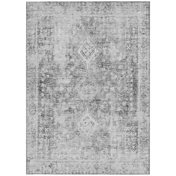 10' X 14' Charcoal Oriental Washable Indoor Outdoor Area Rug