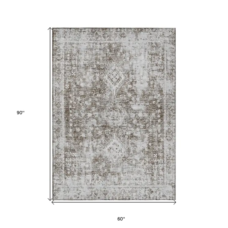 5' X 8' Chocolate Oriental Washable Indoor Outdoor Area Rug